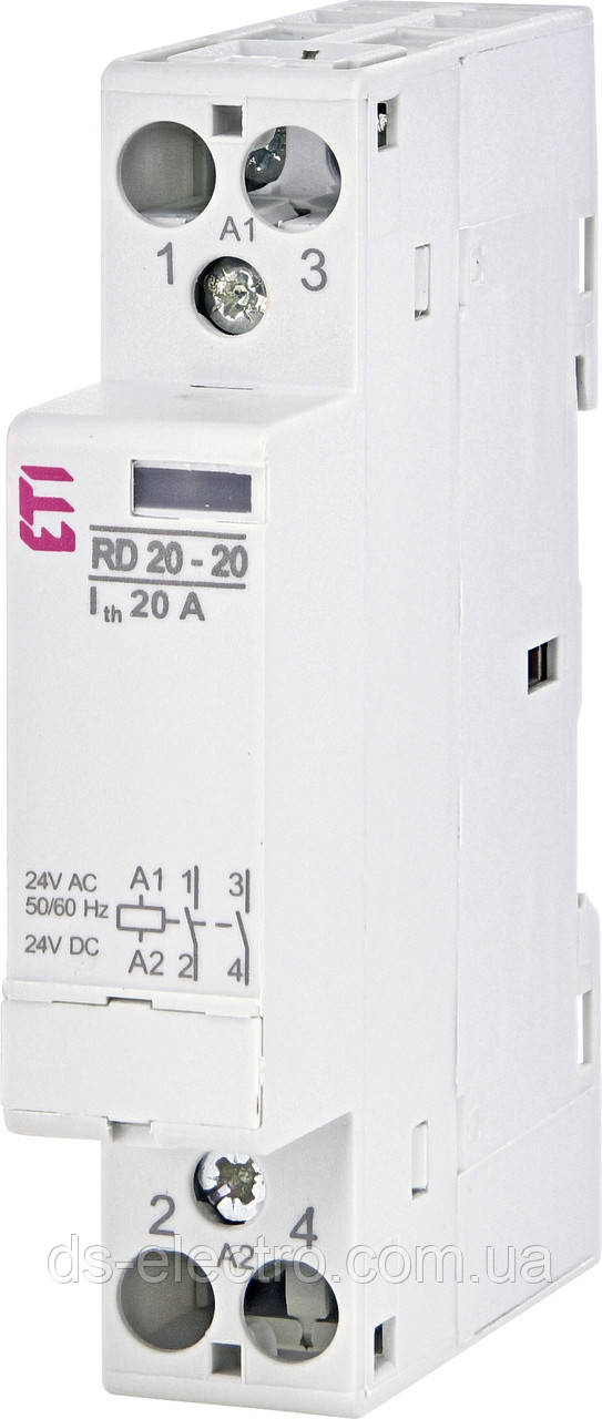 Контактор RD (Котушка AC/DC230V, 24V; Струм комутації 20А, виконання 1-модуль), ETI, 2 М.Про., 24