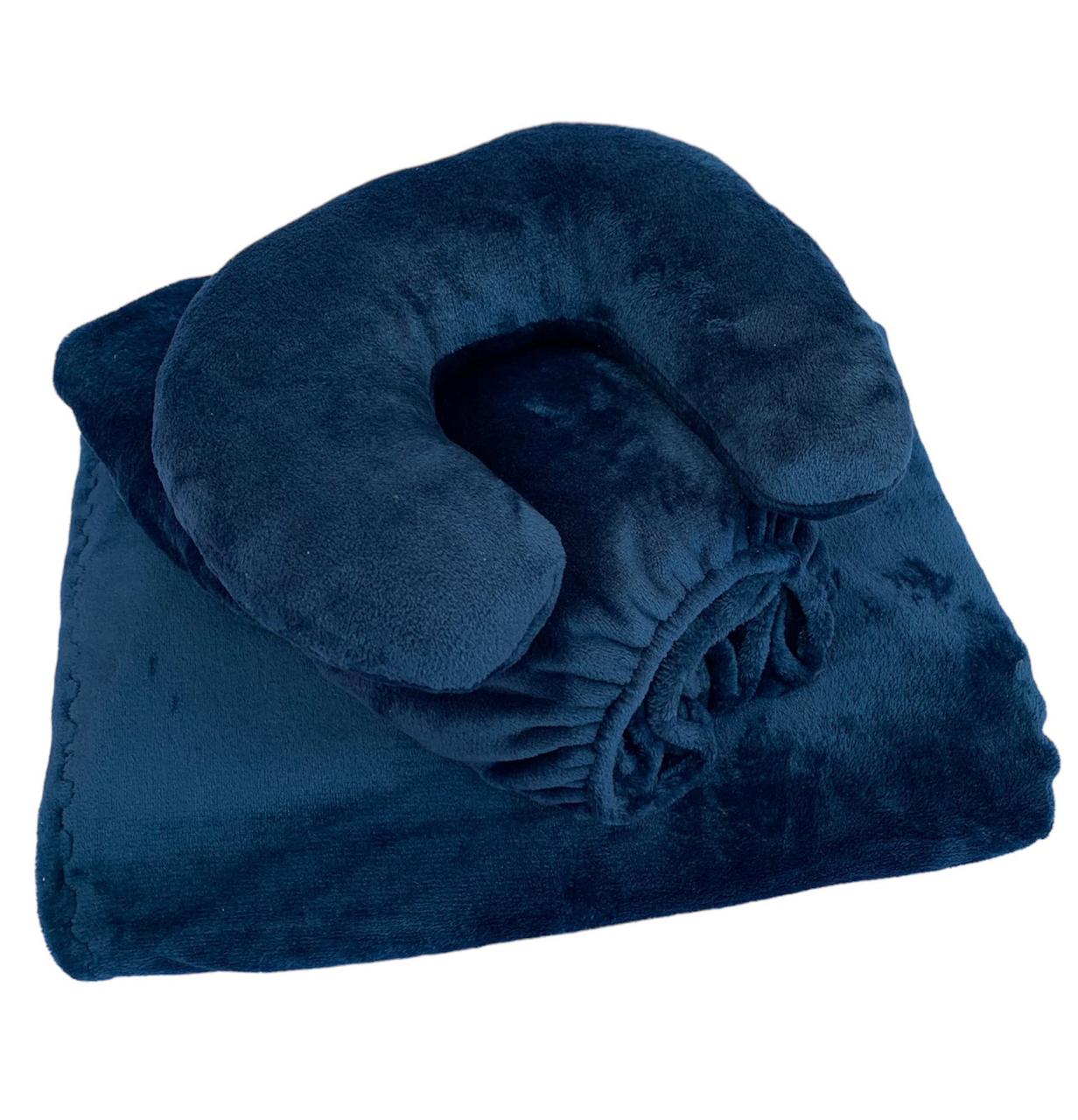 Плюшевий набір: чохол, плед і подушка ''Підкова'' на кушетку косметологічну, колір: синій для масажу, фото 1