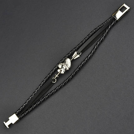 Чоловічий браслет чорний екошкіра сталева вставка серце Stainless Steel довжина 21 см ширина 12 мм, фото 1