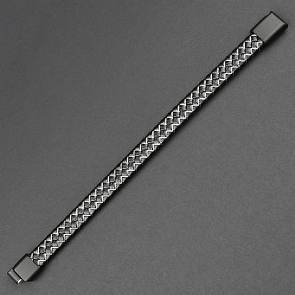 Мужской браслет черный эко кожа с белой нитью вставка Stainless Steel длина 21 см ширина 11 мм, фото 1
