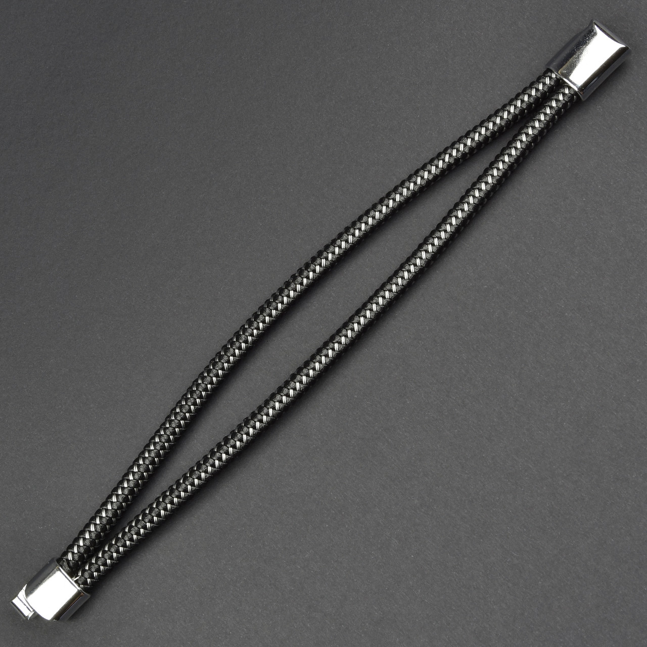 Чоловічий браслет чорний екоребриста нитка Stainless Steel довжина 21 см ширина 12 мм