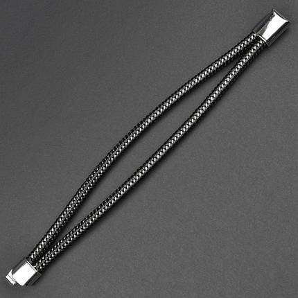Чоловічий браслет чорний екоребриста нитка Stainless Steel довжина 21 см ширина 12 мм, фото 1