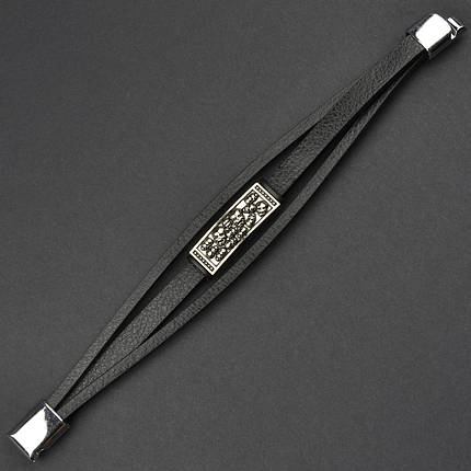 Чоловічий браслет чорний екошкіра зі сріблястою вставкою черепа Stainless Steel довжина 21 см ширина 20 мм, фото 1