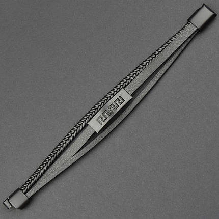 Мужской браслет черный эко кожа с черной вставкой с узорами Stainless Steel длина 21 см ширина 20 мм, фото 1