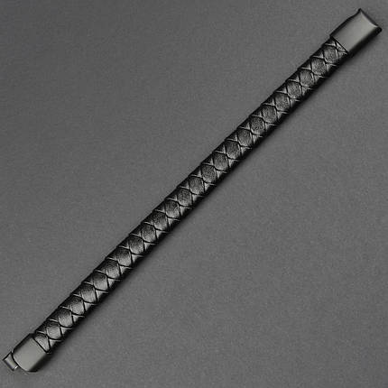 Чоловічий браслет чорний екошкіра плетений замочок чорного кольору Stainless Steel довжина 21 см ширина 12 мм, фото 1