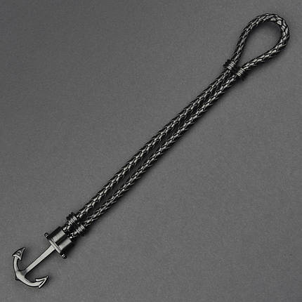 Мужской браслет черный эко кожа плетённый с якорем Stainless Steel длина 21 см ширина 12 мм, фото 1