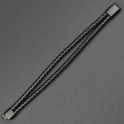 Мужской браслет черный эко кожа плетённый замочек черного цвета Stainless Steel длина 21 см ширина 12 мм, фото 1