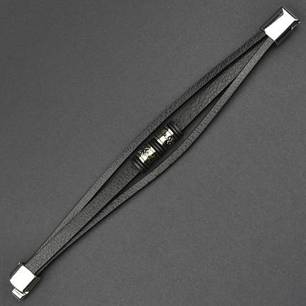 Чоловічий браслет чорний екорежим зі сріблястими вставками з візерунками Stainless Steel довжина 21 см ширина 20 мм, фото 1