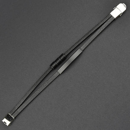 Чоловічий браслет чорний екошкіра з чорними елементами Stainless Steel довжина 21 см ширина 12 мм, фото 1