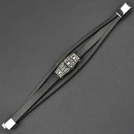 Чоловічий браслет чорний екорежим зі сріблястим елементом Stainless Steel довжина 21 см ширина 20 мм, фото 1