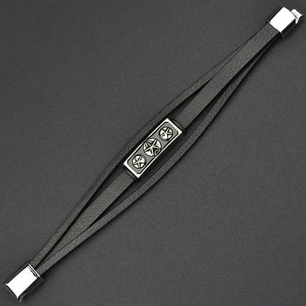 Чоловічий браслет чорний екорежим зі сріблястим елементом зірки Stainless Steel довжина 21 см ширина 20 мм, фото 1