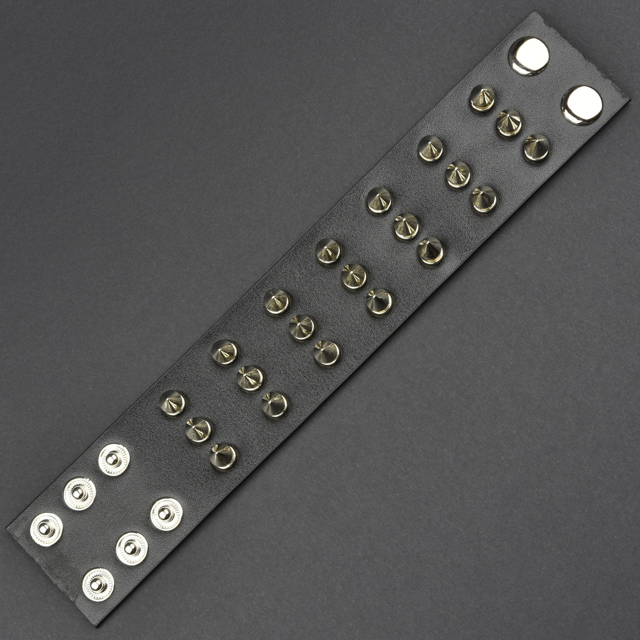 Чоловічий браслет чорний екошкіра із шипами застібка заклепка Stainless Steel довжина 22 см ширина 40 мм