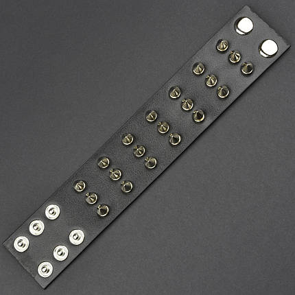 Чоловічий браслет чорний екошкіра із шипами застібка заклепка Stainless Steel довжина 22 см ширина 40 мм, фото 1