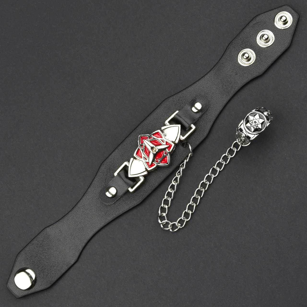 Чоловічий браслет чорний екошкіра з кільцем застібка заклепка Stainless Steel довжина 21 см ширина 30 мм