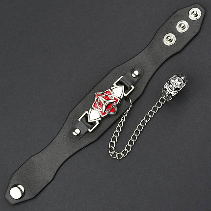 Чоловічий браслет чорний екошкіра з кільцем застібка заклепка Stainless Steel довжина 21 см ширина 30 мм, фото 1