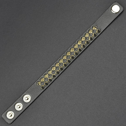 Чоловічий браслет чорний екошкіра зі сріблястими шипами на заклепці Stainless Steel довжина 22 см ширина 17 мм, фото 1