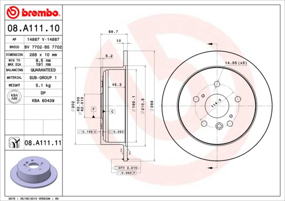 Диск гальмівний MAZDA 323(BJ)/6/626(GW) 01.2001- задн. (вир-во BREMBO) 08.A112.11 UA51