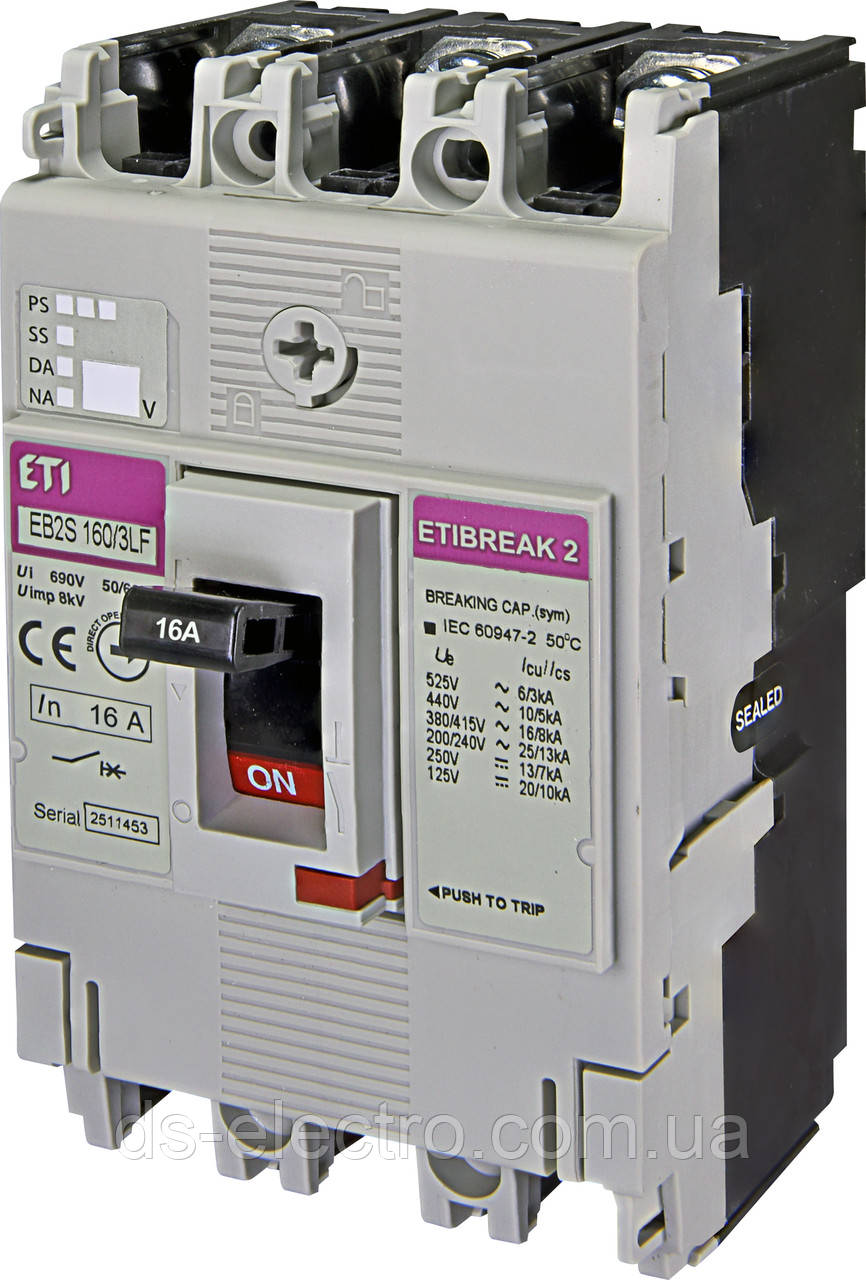 Автоматичний вимикач ETIBREAK EB2S (160LF-16kA; 160SF-25kA), ETI, 25kA, 16