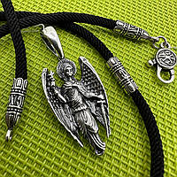 Амулет Ангел-хранитель и черный шелковый шнурок со вставками из серебра 925 проба