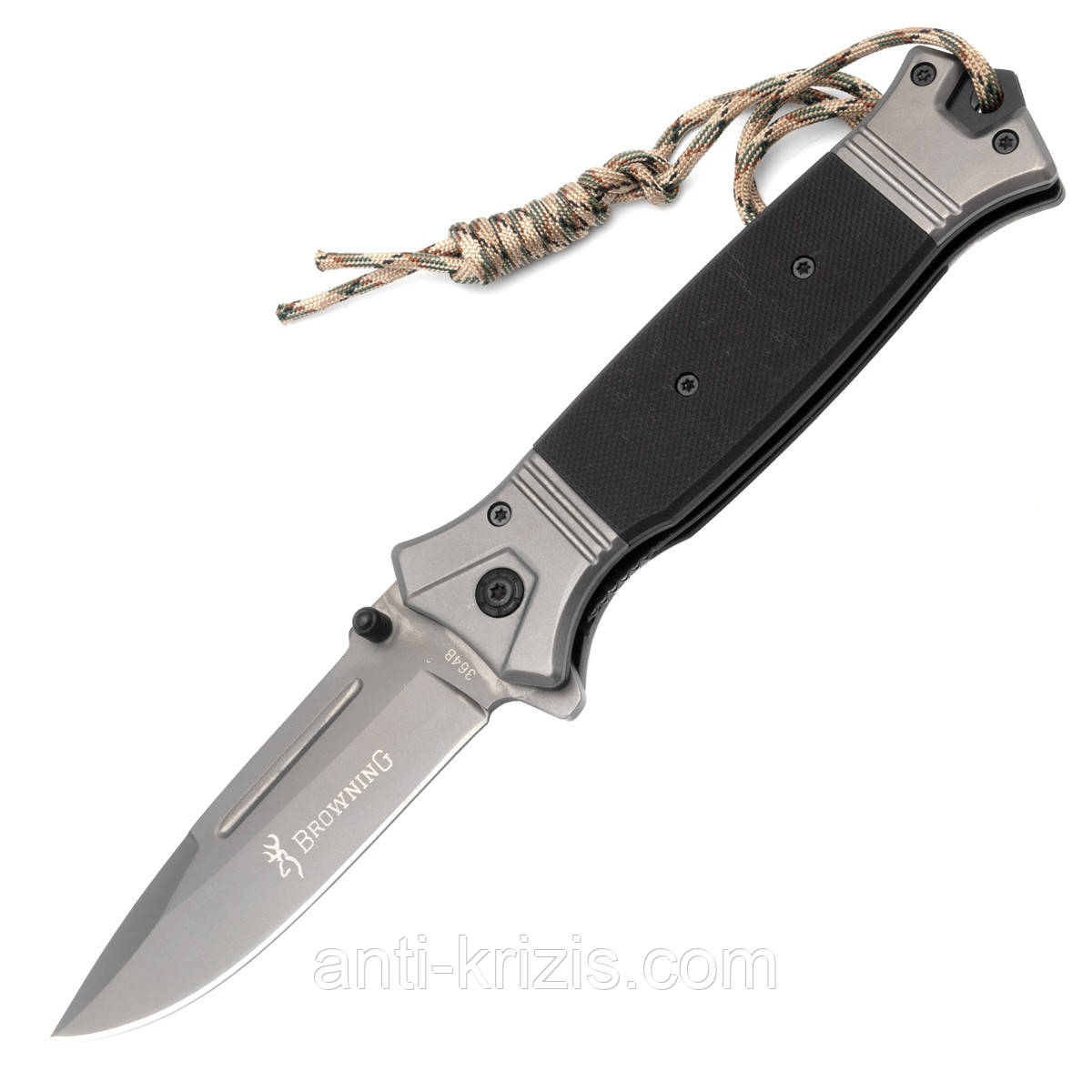 Ніж складаний Browning 3641 Чорний з кліпсою+темляк