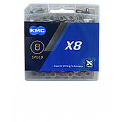 Ланцюг KMC X8 Silver 1/2 X 3/32 114 ланок з замком в боксі