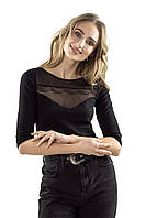 Блуза женская трикотажная с кружевом черного цвета. Модель Mati Eldar