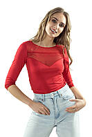 Блуза женская трикотажная с кружевом красного цвета. Модель Mati Eldar