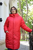 Двухсторонний зимний женский пуховик на молнии длина до колена (Красный-Черный) Размеры S,M,L,XL,2XL L