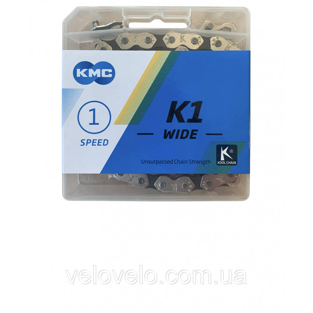 Ланцюг KMC К1 BMX/FIX Silver/Black 1/2 X 1/8 110 ланок з замком в боксі