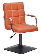 Крісло Augusto-Arm 4-BK-BASE коричневий 1014 шкірозамінників, на чорній квадратній опорі, фото 2