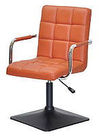 Кресло Augusto-Arm 4-BK-BASE коричневый 1014 кожзам с подлокотниками, на черной квадратной опоре