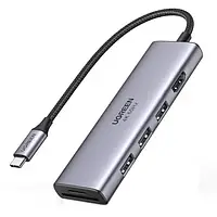 USB-хаб Ugreen CM511 6-in-1 USB Type-C to 3xUSB 3.0 + HDMI Multif Space Gray (60383)