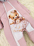 Зимовий комбінезон + спальник для новонароджених, принт Ведмедик у сукні, рожевий, фото 6