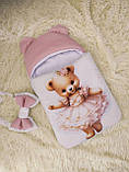 Зимовий комбінезон + спальник для новонароджених, принт Ведмедик у сукні, рожевий, фото 2