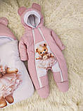 Зимовий комбінезон + спальник для новонароджених, принт Ведмедик у сукні, рожевий, фото 4