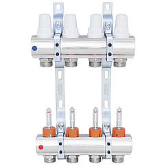 Колектор для теплої підлоги ICMA 4 контури з витратомірами 1"/3/4" K013 87K013PJ06