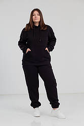 Костюм жіночий теплий спортивний худі та штани чорного великого розміру 48