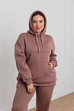 Костюм жіночий зимовий спортивний бежевий худі та штани великого розміру 48, фото 2