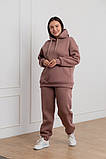 Костюм жіночий зимовий спортивний бежевий худі та штани великого розміру 48, фото 9