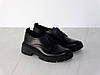 Шкіряні чорні туфлі жіночі стильні на шнурівці, фото 4