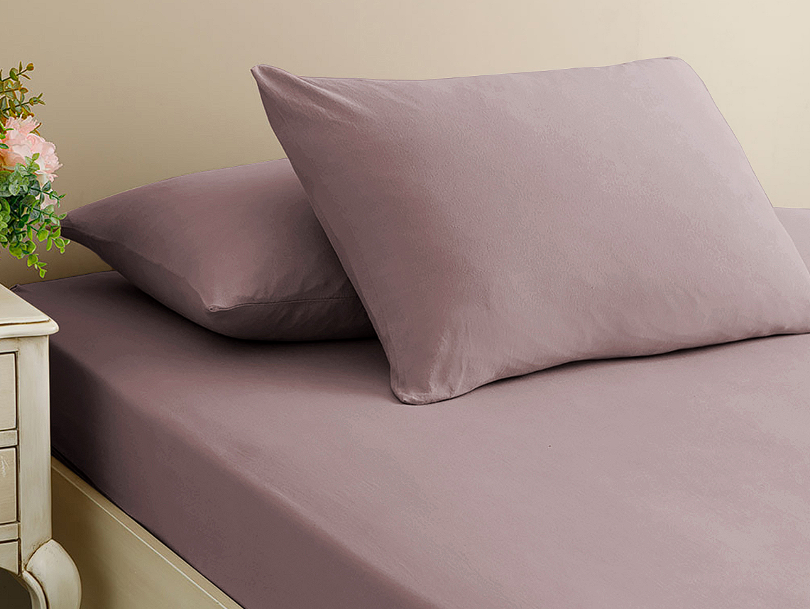 Нарядні простирадла на гумці 160х200 ранфорс з наволочками, простирадло на гумці однотонна Фіолетовий, фото 1