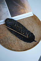 Гіпсова підставка Пір'їна під пахощі з золотим декором, для аромапаличок і пало санто 24х3см
