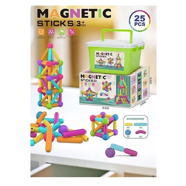Магнітний конструктор Magnetic 25дет палички та кульки великі у валізі