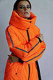 Пуховик жіночий довгий з капюшоном замок мапа України XS помаранчевий, фото 2