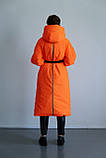 Пуховик жіночий довгий з капюшоном замок мапа України XS помаранчевий, фото 3