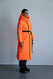 Пуховик жіночий довгий з капюшоном замок мапа України XS помаранчевий, фото 4