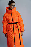 Пуховик жіночий довгий з капюшоном замок мапа України XS помаранчевий, фото 5