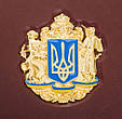 Щоденник А5 формату в шкіряній палітурці з декоративною накладкою з міді, золота та емалей "Герб України", фото 8