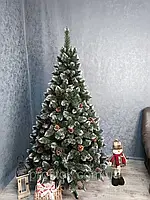 Ялинка штучна з білими кінчиками та шишками з підставкою в розмірах ( 1м 1,3м 1,5м 1,8м 2м 2,2м 2,5м 3м )