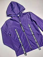 Куртка вітровка тонка без підкладки на дівчинку, зріст 134 146 см, колір бузок, тканина плащівка
